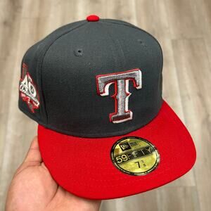 New Era 59FIFTY Texas Rangers 40th Anniversary Patch Fitted Hat Cap Size 7 3/8